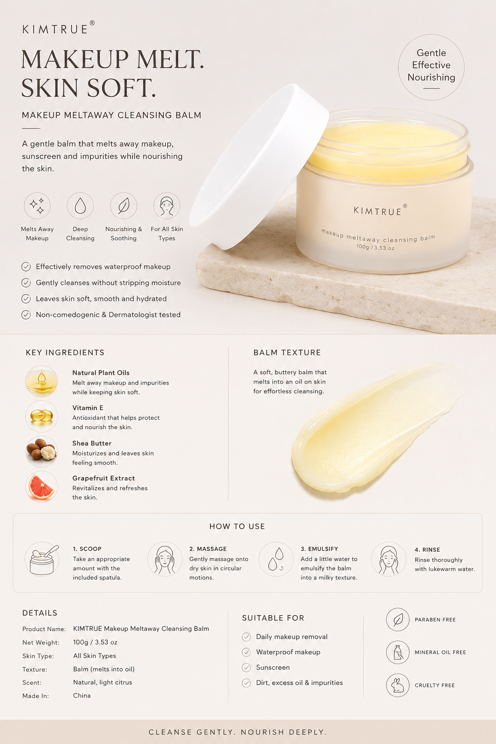 Preplexo Kimtrue Fig Makeup Remover Cleansing Balm – Deep Cleansing & Fast Emulsifying - Landing Image 1