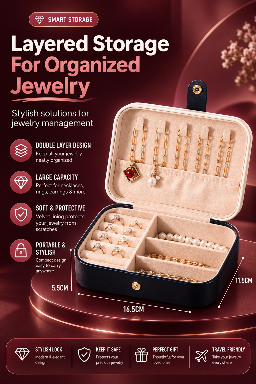 Preplexo Portable Dual Layer Jewelry Storage Box - Landing Image 1